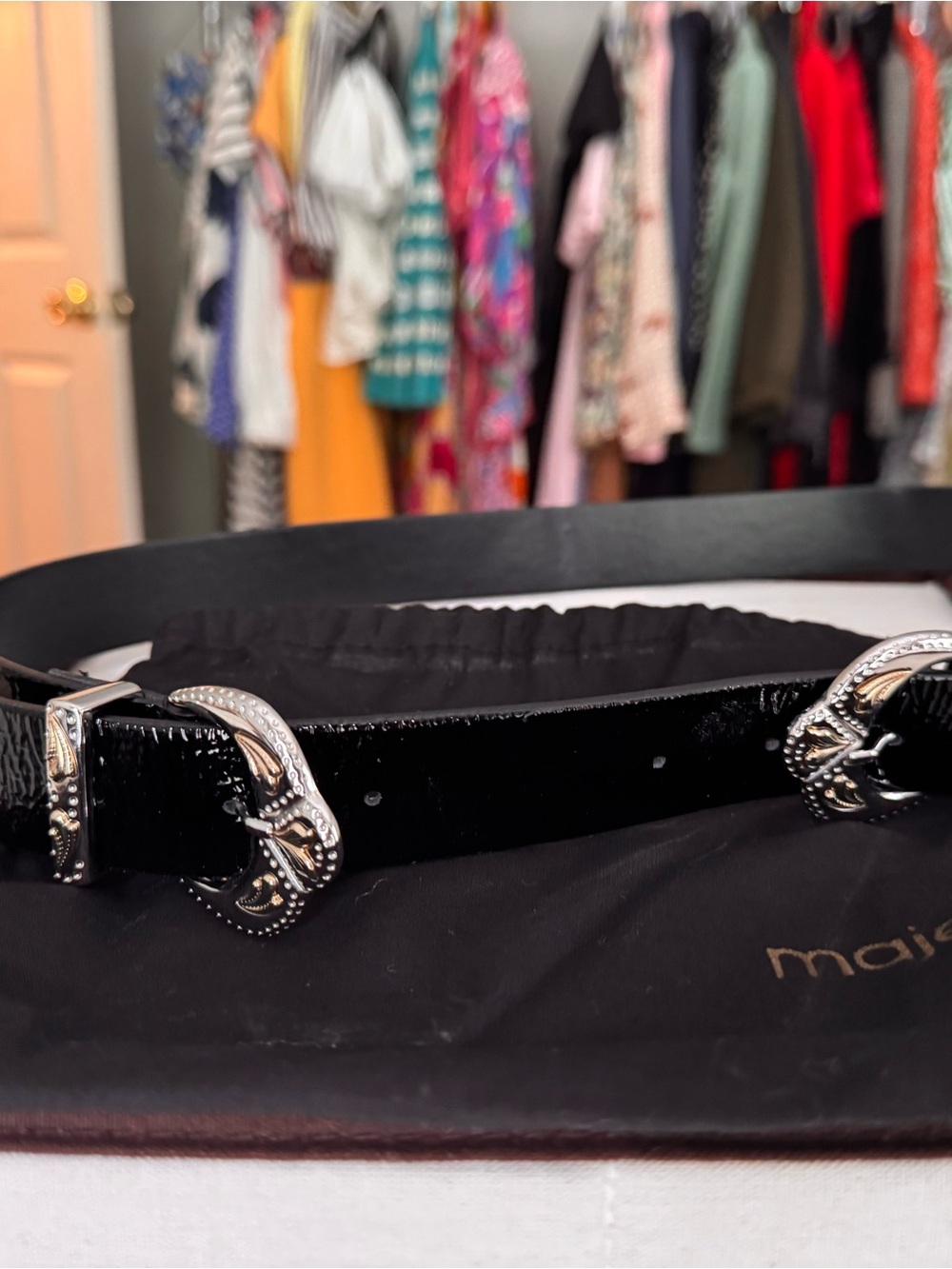Maje Black Belt with Two-Tone Western Buckle